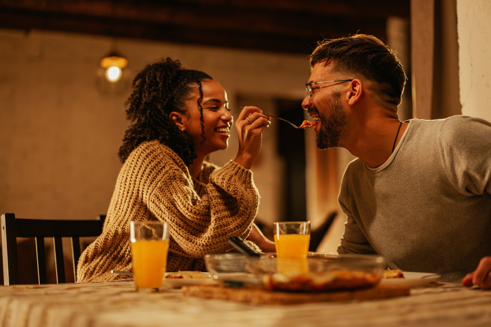 Romantic couple having dinner.